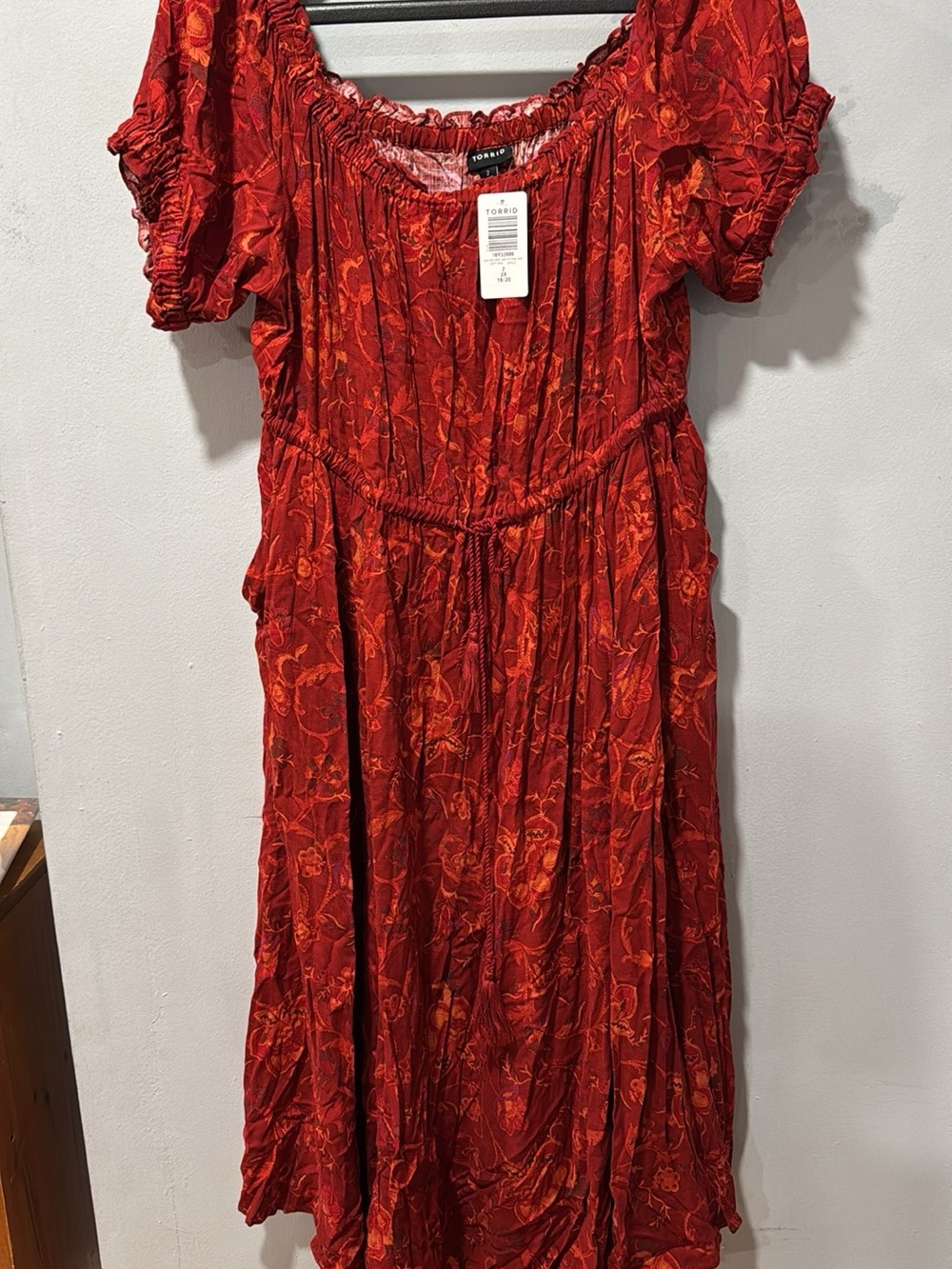 torrid Red and Orange Floral Off-Shoulder Midi Dress